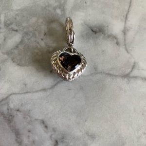 Judith Ripka Sterling Silver Checkerboard Heart Shaped Smoky Quartz charm